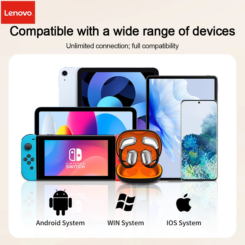 [AI Earphone]Lenovo Wireless Hanging Ear Headphone QT02 Real Time Translator With Touch Screen Charging Case Earbud for Business