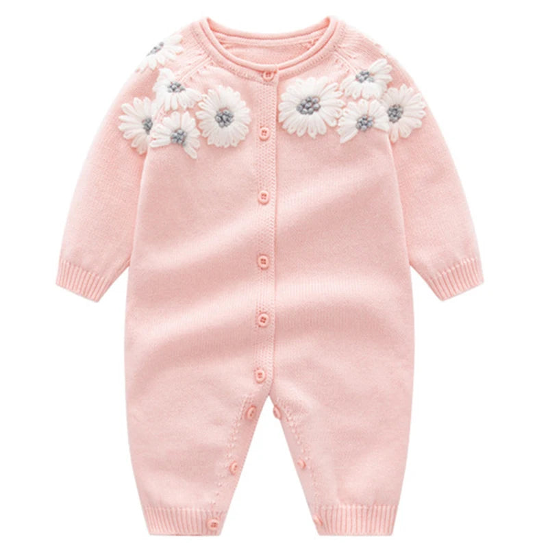 Spring New Toddler Baby Girl Knitting Romper+Hat Floral Embroidery Romper Long Sleeve Autumn Infant Baby Girls Knitting Jumpsuit