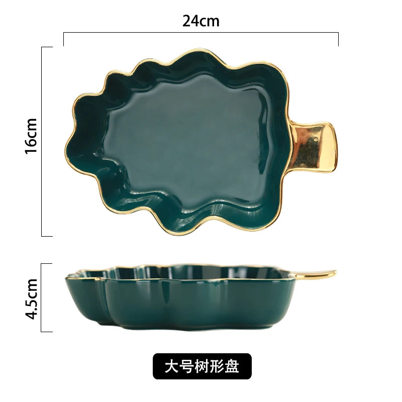Nordic Light Luxury Plate Storage Plate Home Creative Breakfast Plate Tableware Golden Edge Double Ear Plate Kitchen Supplies