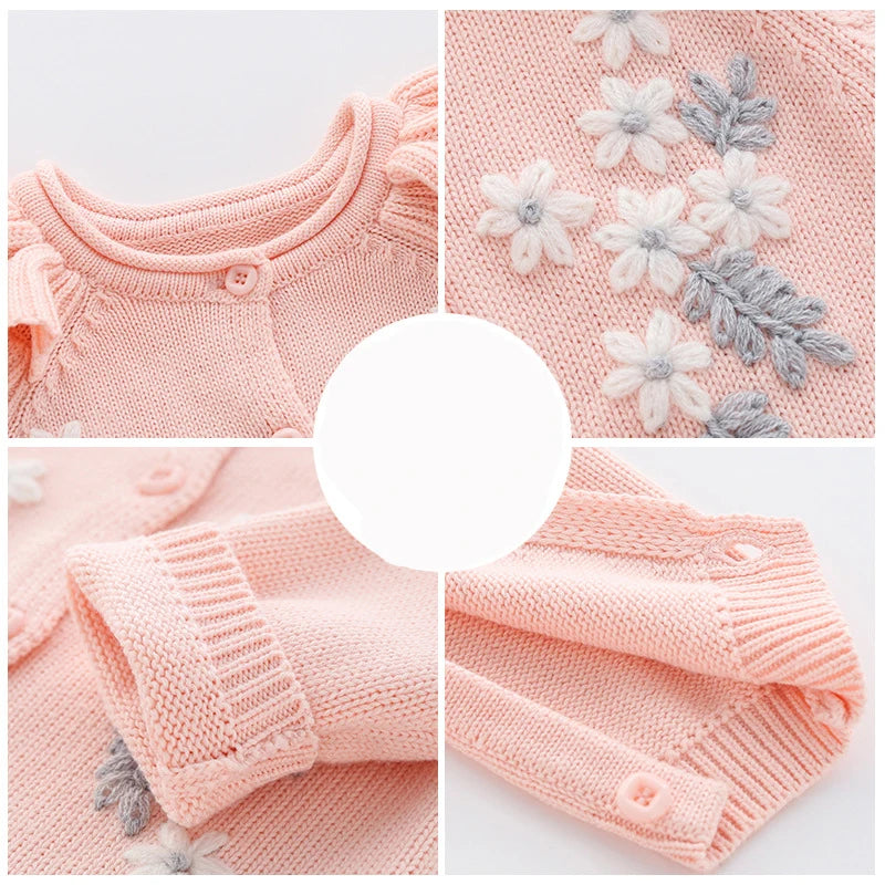 Spring New Toddler Baby Girl Knitting Romper+Hat Floral Embroidery Romper Long Sleeve Autumn Infant Baby Girls Knitting Jumpsuit