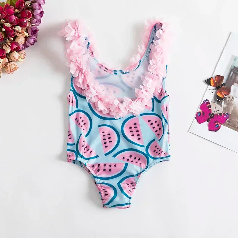 2024 New One-Piece Swimsuit Baby Girl Backless Flower Bikini Beach Holiday Swimming Bathing Suit Children Kids 1-5 Year Swimwear