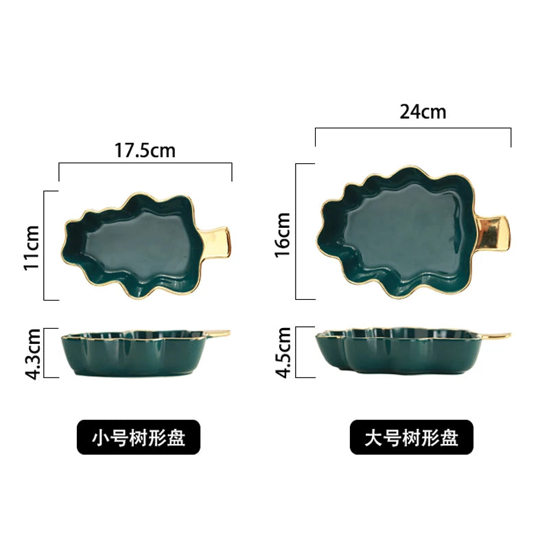 Nordic Light Luxury Plate Storage Plate Home Creative Breakfast Plate Tableware Golden Edge Double Ear Plate Kitchen Supplies