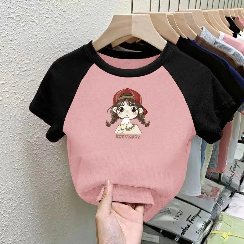 Kawaii Girls Short Sleeve T-shirt Summer Girls Baby Children Cute Cartoon Anime Character Kulomi Children Sweet Print Wholesale