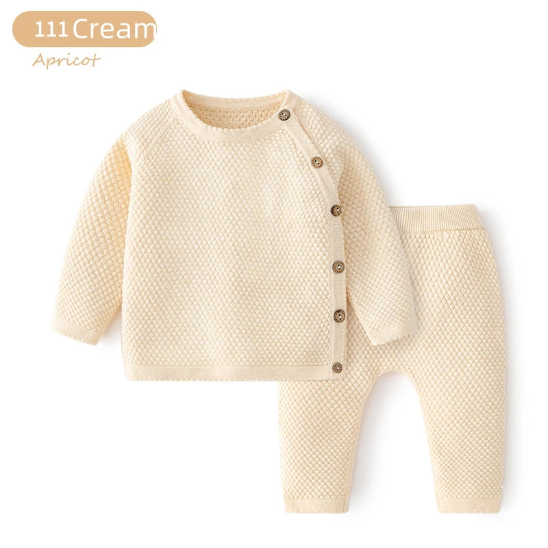 Baby Knitting Autumn Winter Clothes Set Solid Color Cotton Infant Long Sleeve Sweater Top and Trousers 2pcs Outfits