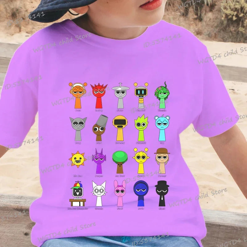 New Sprunki Kids T-shirt Cartoon Game Figure Printed Tops Tees Boys Girls Casual Short Sleeve Tshirt Summer Children's Clothing