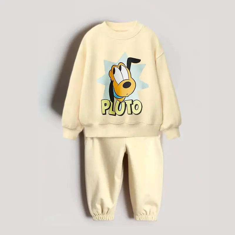 0-6Year Kids Long Sleeve Suits Cartoon Sweatshirts Solid Color Versatile Pants Two-piece Outer Wear Child New Trendy Costume