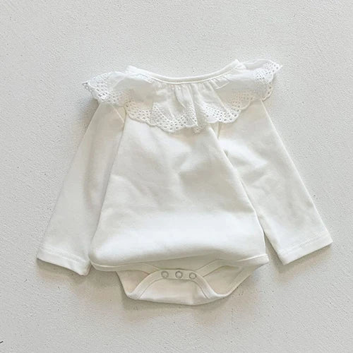 2024 New Spring 0-24M Children Clothes Korean Style Climbing Suit Long Sleeved Cotton Lace Splicing Toddler Baby Girl Romper