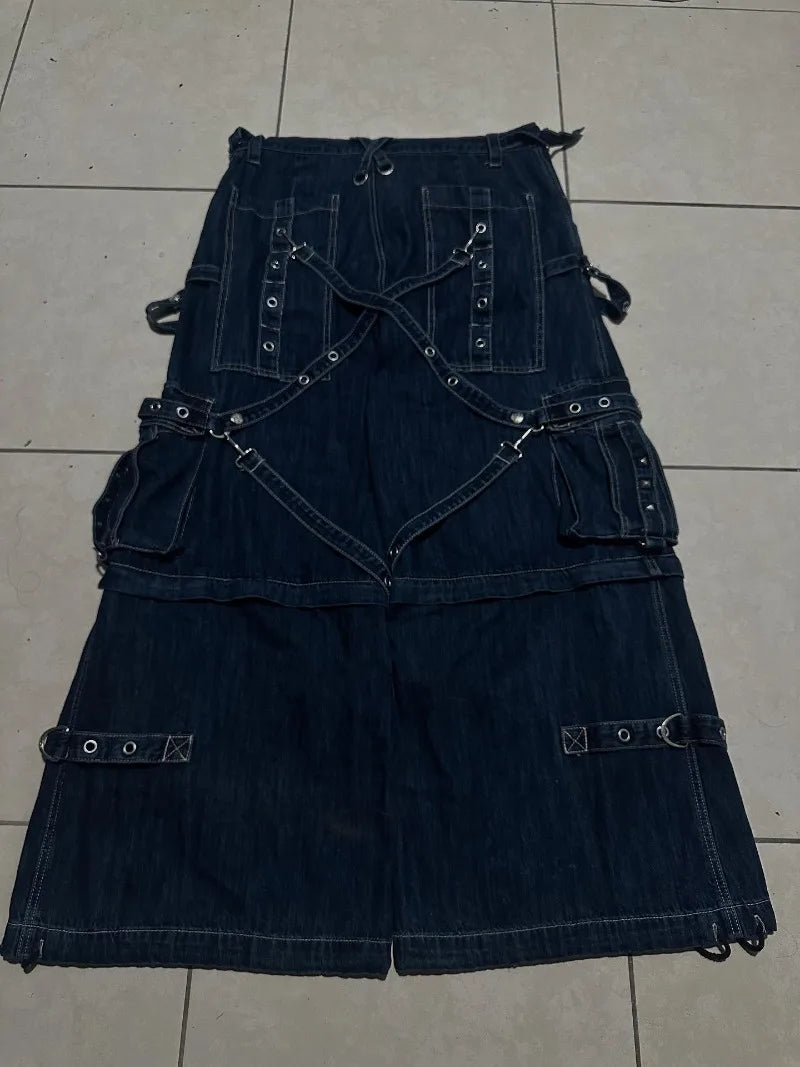 Y2K Fashion Trend Washing Heavy Industry Multi-pocket Baggy Jeans Men Gothic New Hip Hop Oversized Wide-leg Pants Mopping Jeans