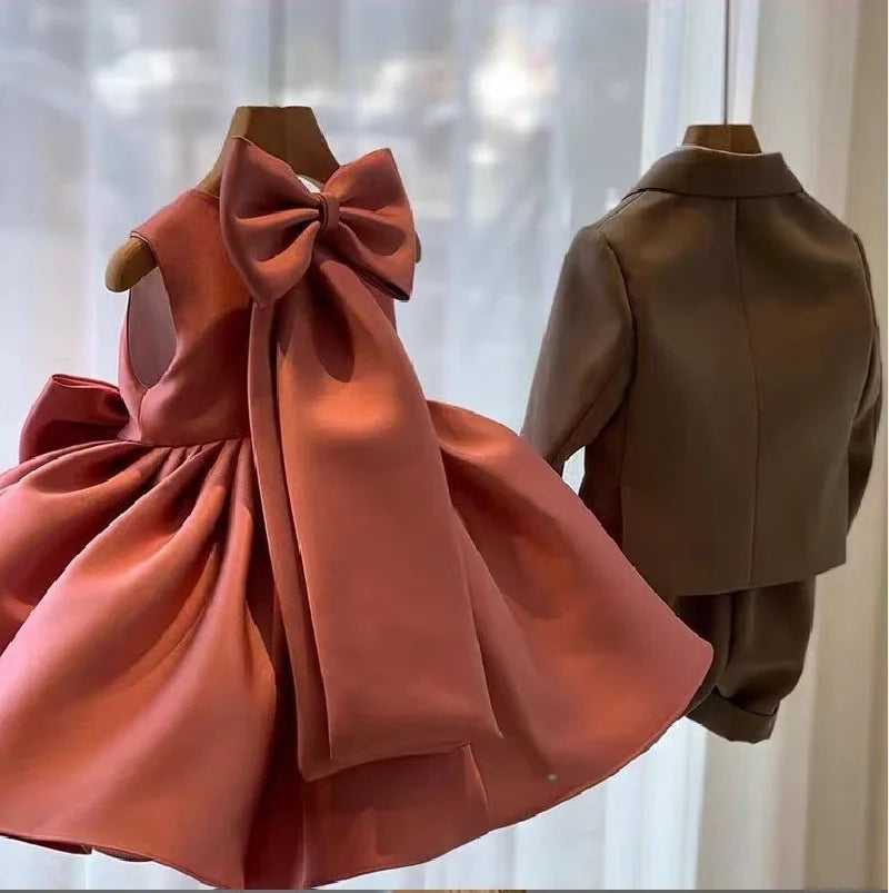 Girls Big Bow Princess Dresses Kids Sweet Tutu Baby Birthday Party Christening Gown Ball Children Baptism Clothes Vestidos