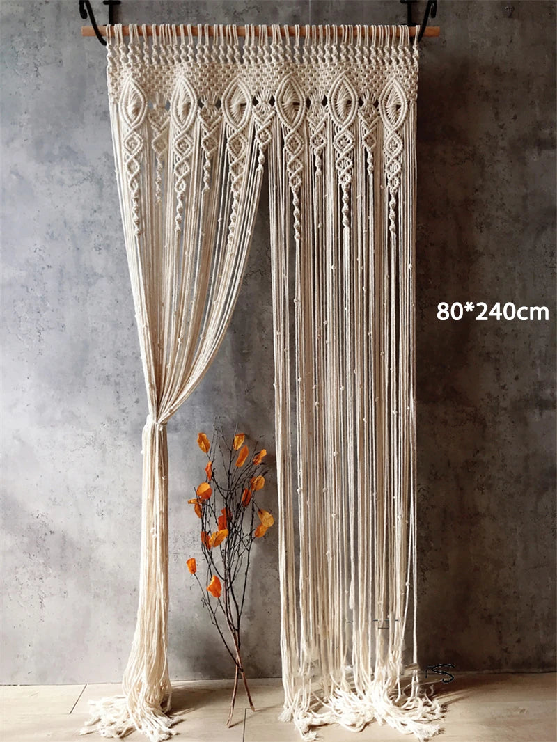 Hand-woven Macrame Cotton Door Curtain Tapestry Wall Hanging Art Tapestry Boho Decoration Bohemia Wedding Backdrop Tapestry