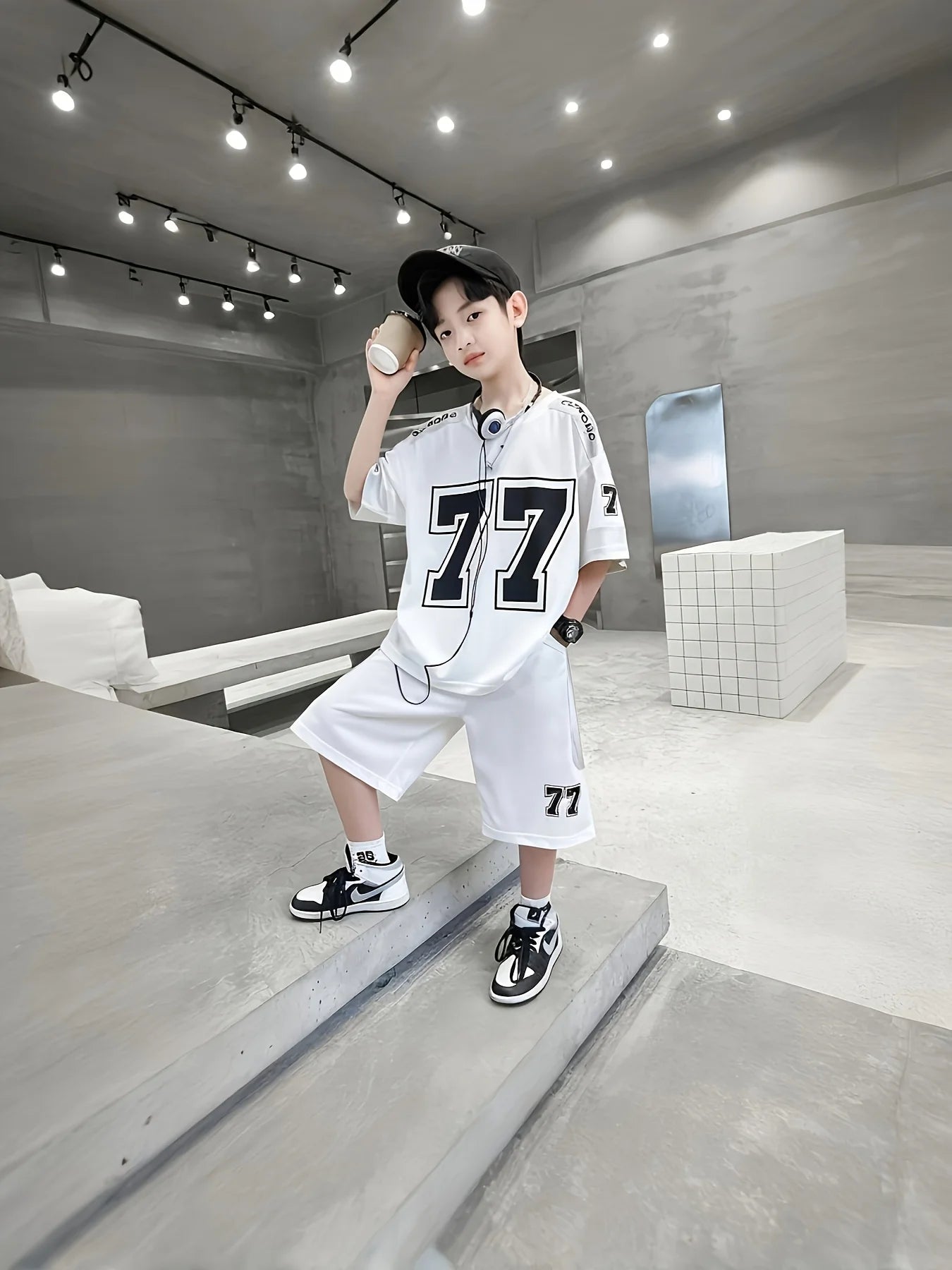 2025 Summer new retro sporty casual patchwork hip-hop 3D printed children's set