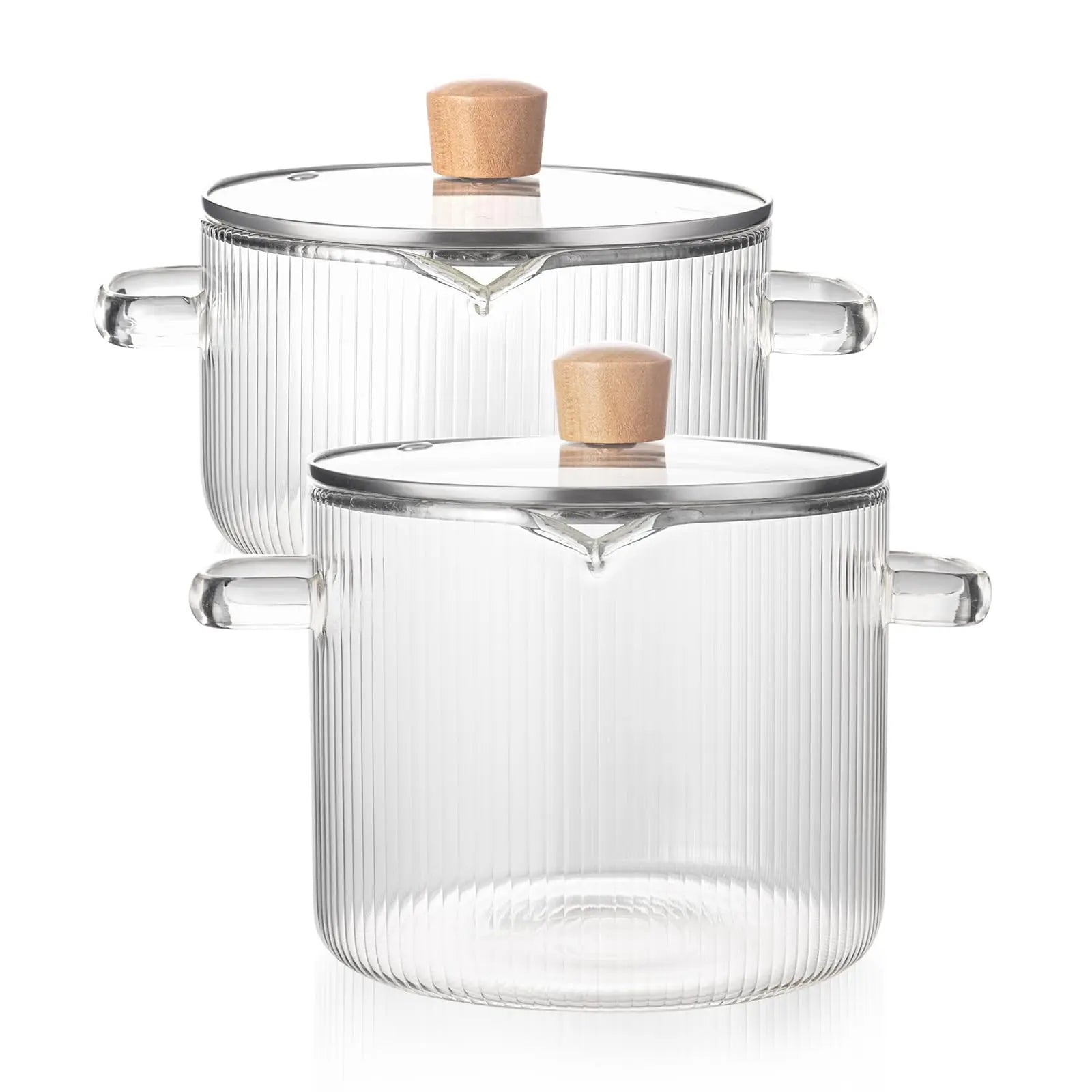 KEMORELA 1/2PCS Cooking Pan Simmer Heat Resistant Clear 1.8/2.3 L Saucepan with Cover Handle Pan with Lid for Pasta Salad Noodle