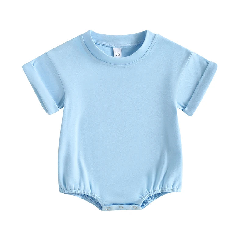 VISgogo Infant Baby Boys Girls Bodysuit Summer Pullover Crewneck Loose Romper Short Sleeve Solid Color Newborn Clothes Outfit