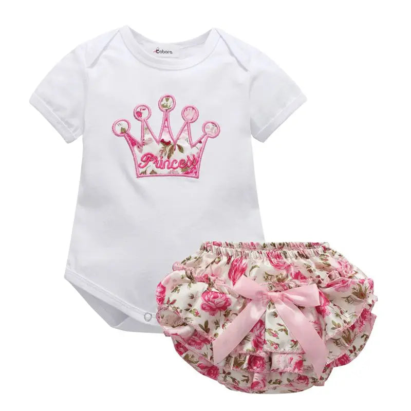 2PCS/Set Infant Girls Clothes Romper Newborn Toddler Cute Outfit Printed Short Sleeve Tops Romper+Pants Set Kids Jumpsuit Sets
