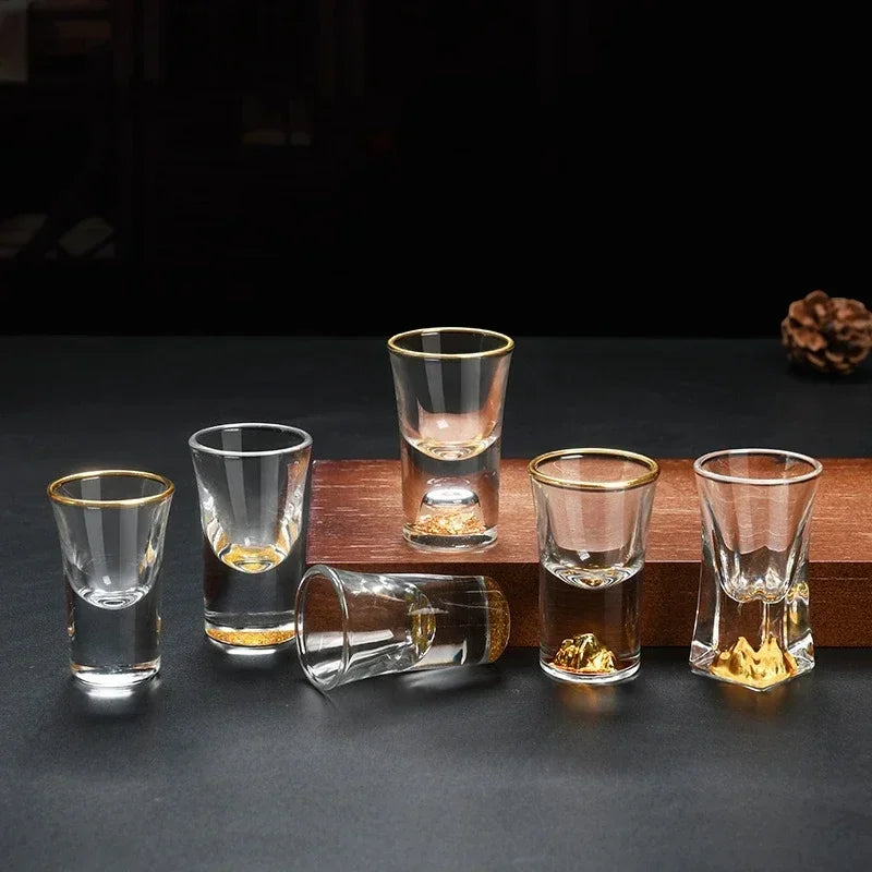 6Pcs Crystal Vodka Shot Glass 0.5oz Mini Size Gold Leaf Wine Glasses Spirits Japanese Sake Korean Soju Brandy Shot Cup