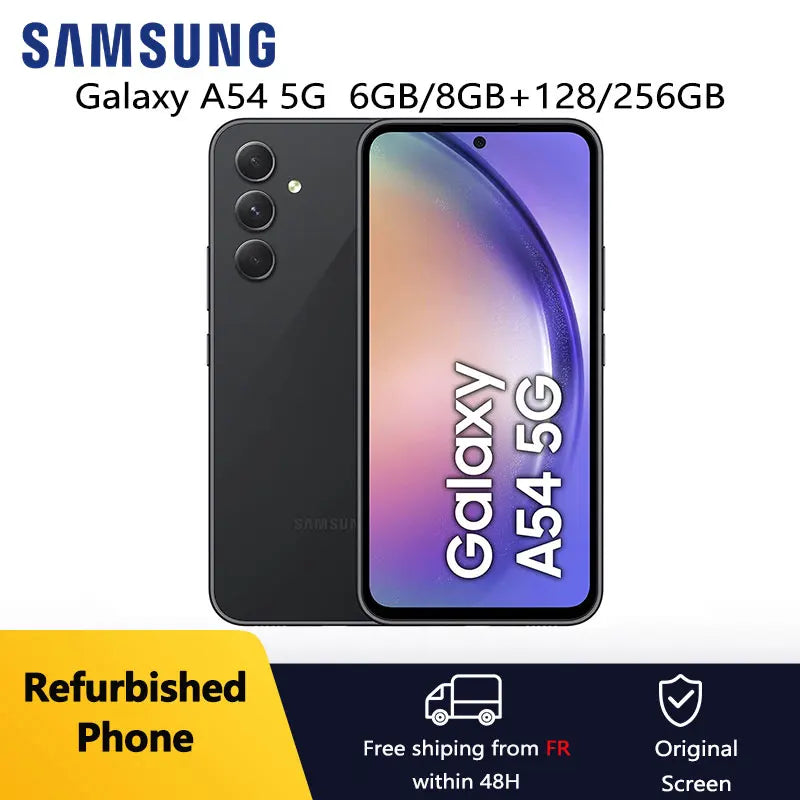 Refurbished Samsung Galaxy A54 5G Original 6.4" AMOLED 6/8GB RAM 128/256GB Octa Core Exynos NFC Unlocked Cell Phone Excellent Co