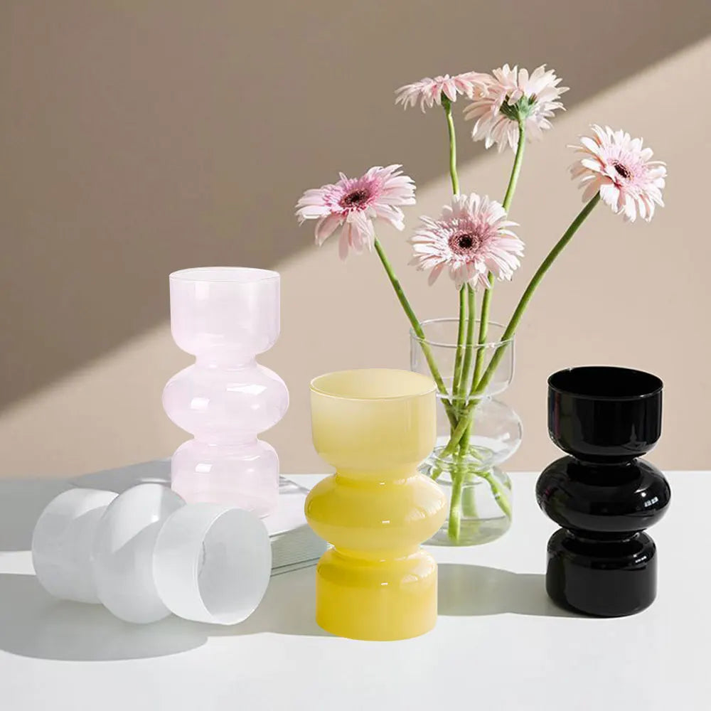 1pc Vintage Glass Flower Vase Desktop Ornaments Nordic Style Transparent Hydroponics Plant Vases for Wedding Party Home Decor
