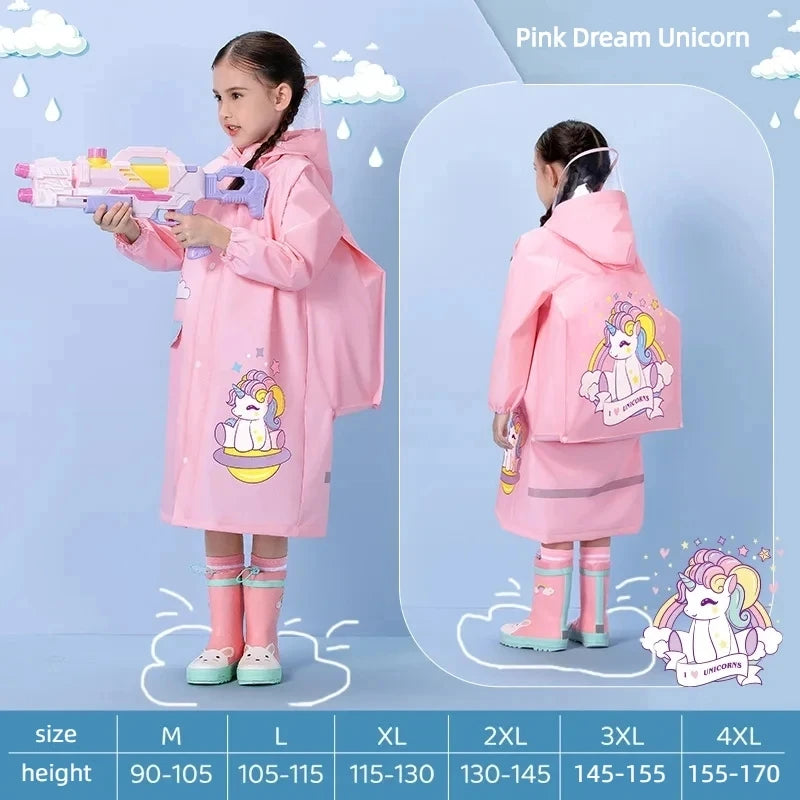 Children's Raincoat, Kids Waterproof Rain Poncho, Full Coverage, High-Quality Raincoat, Student Boys Girls Backpack Travel Rainwear