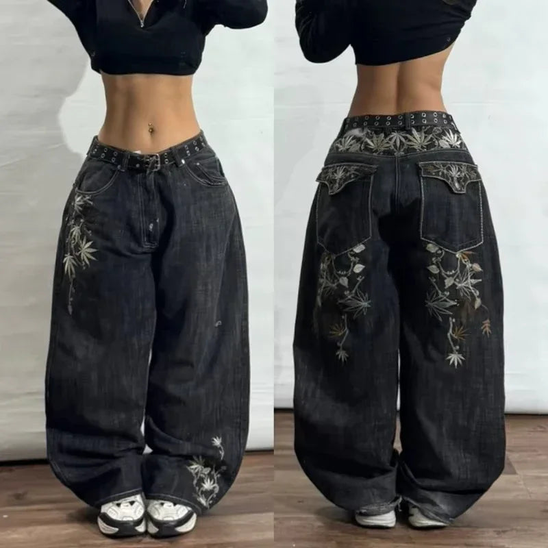 Y2K Fashion Trend Washing Heavy Industry Multi-pocket Baggy Jeans Men Gothic New Hip Hop Oversized Wide-leg Pants Mopping Jeans