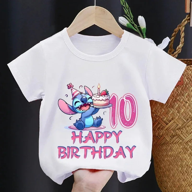Disney Lilo Stitch 1-9 Birthday Kids Tshirts for Baby Party T-Shirt Tees Girls Party Children T Shirt with Clothes Boy Tshirt