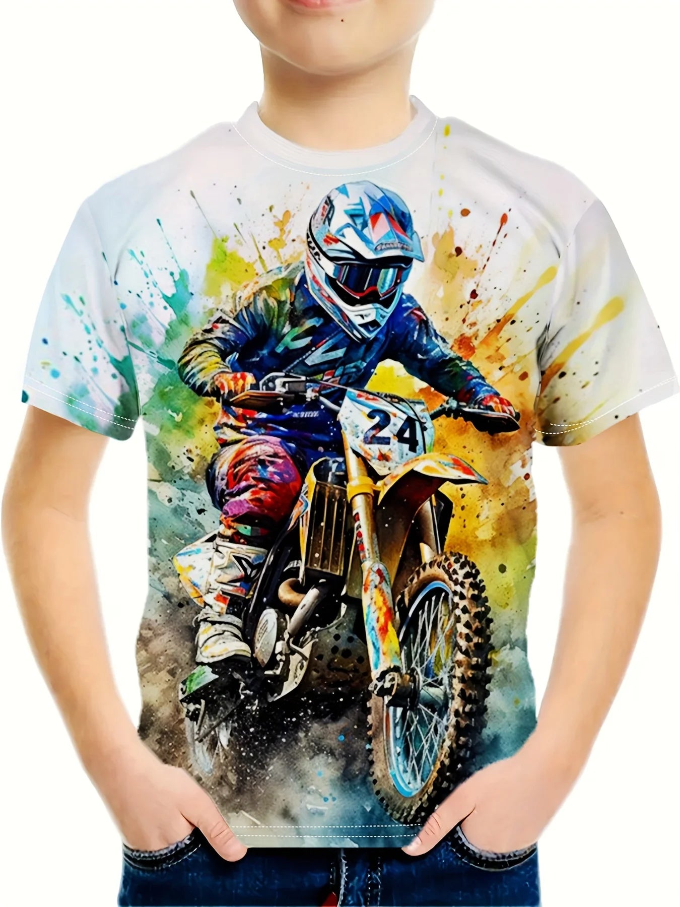 Children Top Boy Clothes Stylish Motorcycle 3D Print Short Sleeve Kids Summer Clothes Fashion Casual Girl Clothes O-Neck T-Shirt