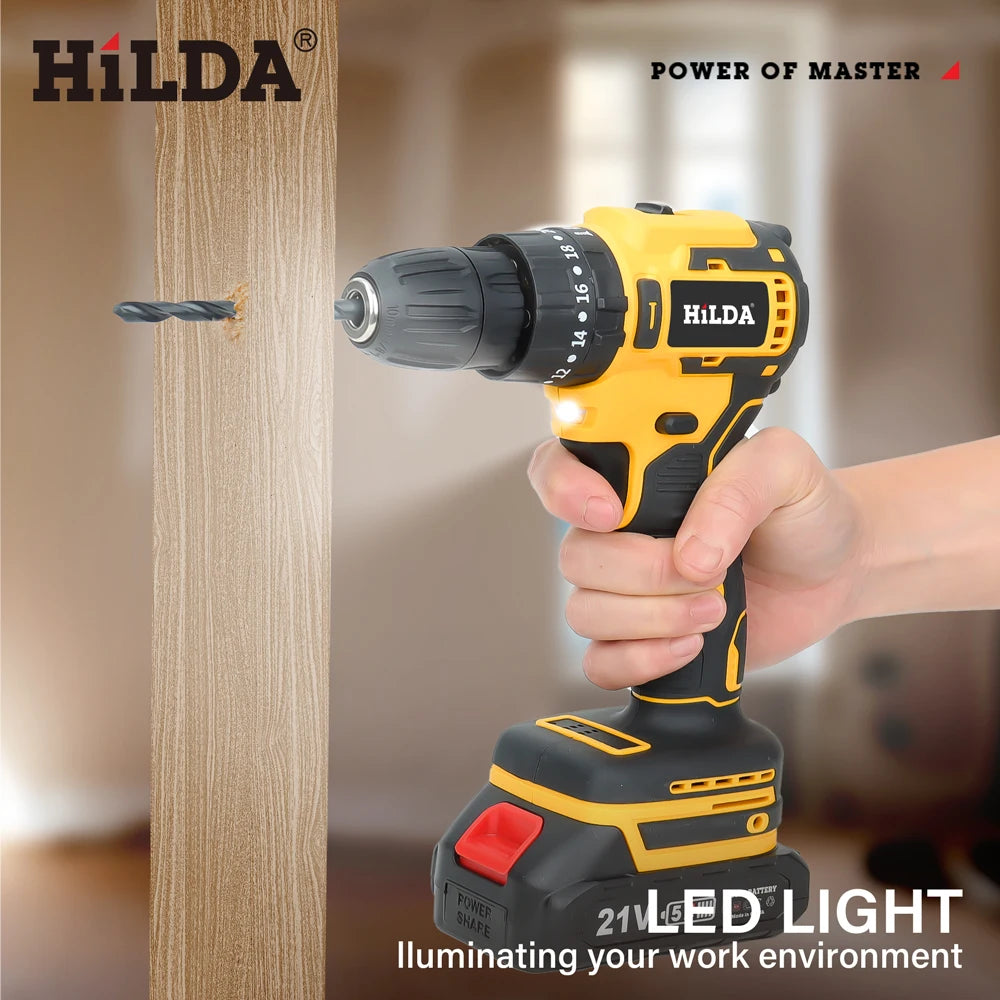 HILDA 21V Brushless Lithium Mini Drill Cordless Electric Screwdriver Mini Wireless Power Tools 20+1 Torque For Makita Battery