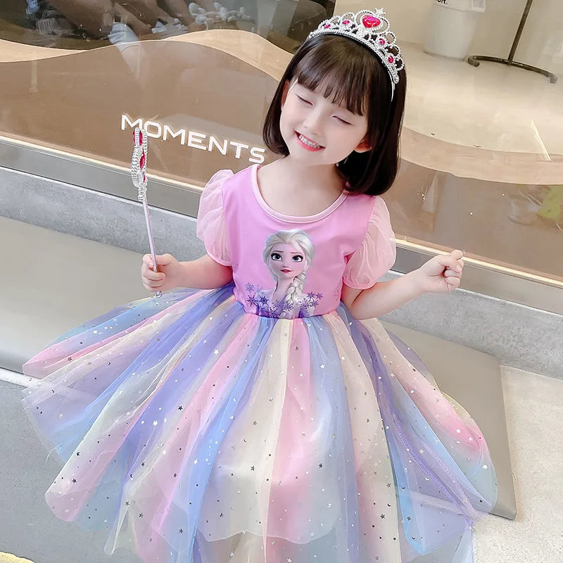 New Disney Frozen Elsa Anna Princess Summer Girls Dress for Children Girl clothes Short Sleeve Ball Gown Carnival Party Dresses