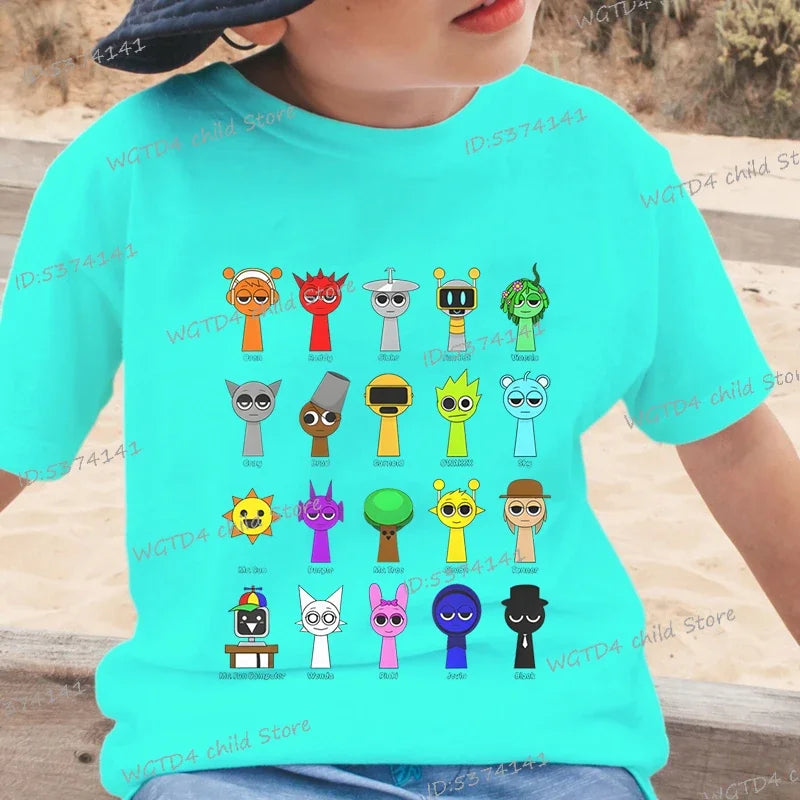 New Sprunki Kids T-shirt Cartoon Game Figure Printed Tops Tees Boys Girls Casual Short Sleeve Tshirt Summer Children's Clothing