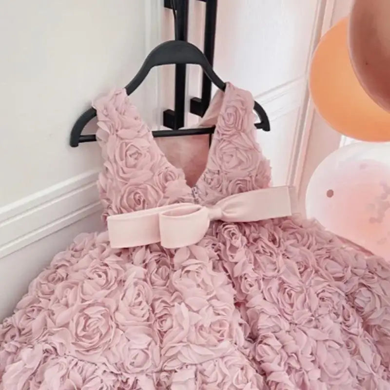 Flower Dress Spring and Summer New Korean Fashion Solid Color Flower Sleeveless Dress Kids Clothes Girls
