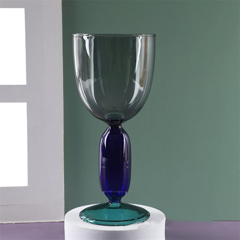 Creative Stained Glass Goblets Contrast Color Wine Glasses Ins Style Simple Home Wine Glasses Drink Cups