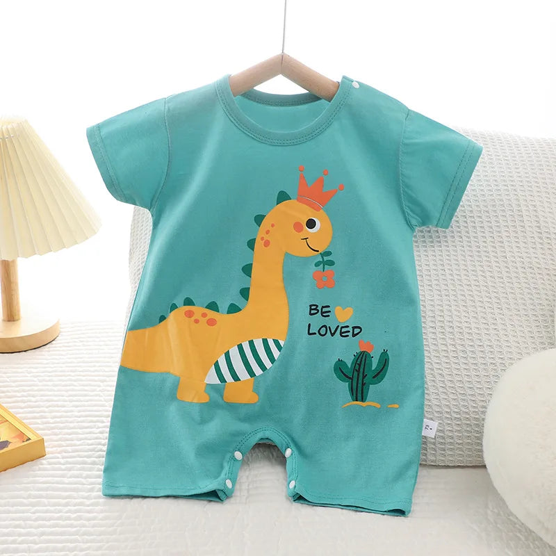 Infant Toddler Crawling Clothes Cotton Summer Boys Girls Thin Baby Short Sleeved Romper Suit Children's Onesie