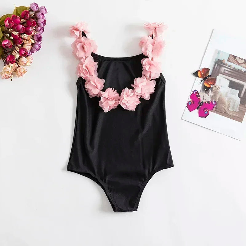 2024 New One-Piece Swimsuit Baby Girl Backless Flower Bikini Beach Holiday Swimming Bathing Suit Children Kids 1-5 Year Swimwear
