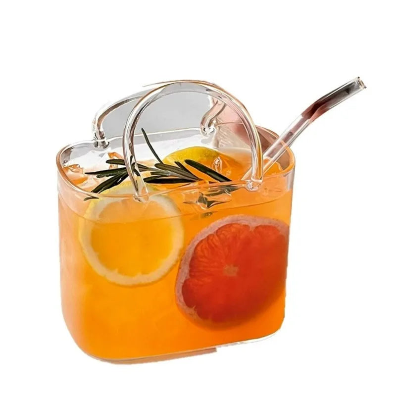 Portable Handbag Glass Cup,Creative Cocktail Glasses Cups,Funny Fruit Wine Glass Cups,Ins Style Bag Glass With Straw,Bar Tools