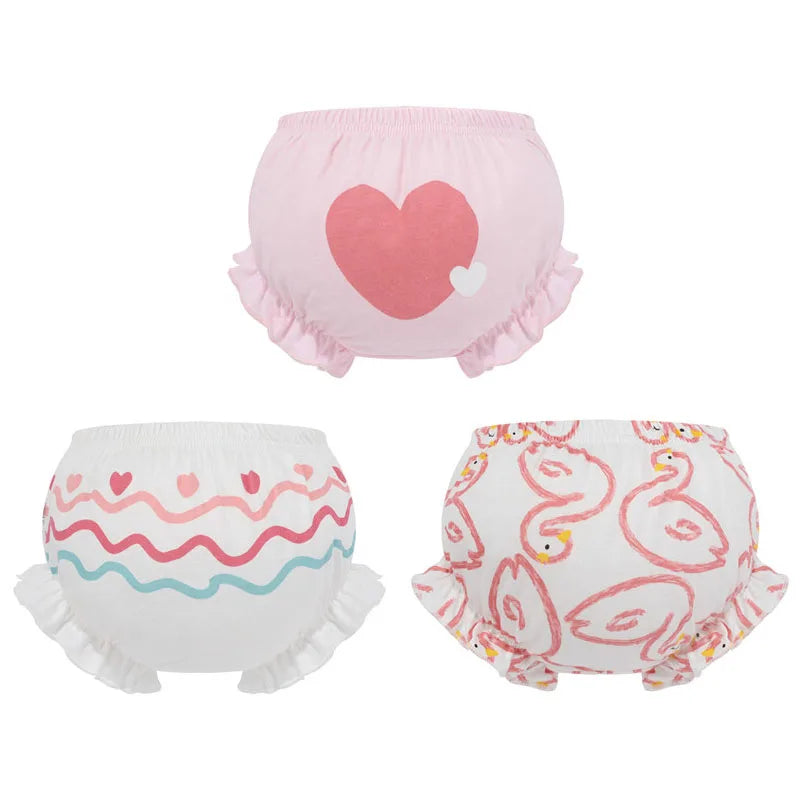 3 Piece/Lot 100%Cotton Baby Girl Panties Kids Infant Newborn Bow Underpants Wear Outside Fashion Shorts For Children Soft Briefs