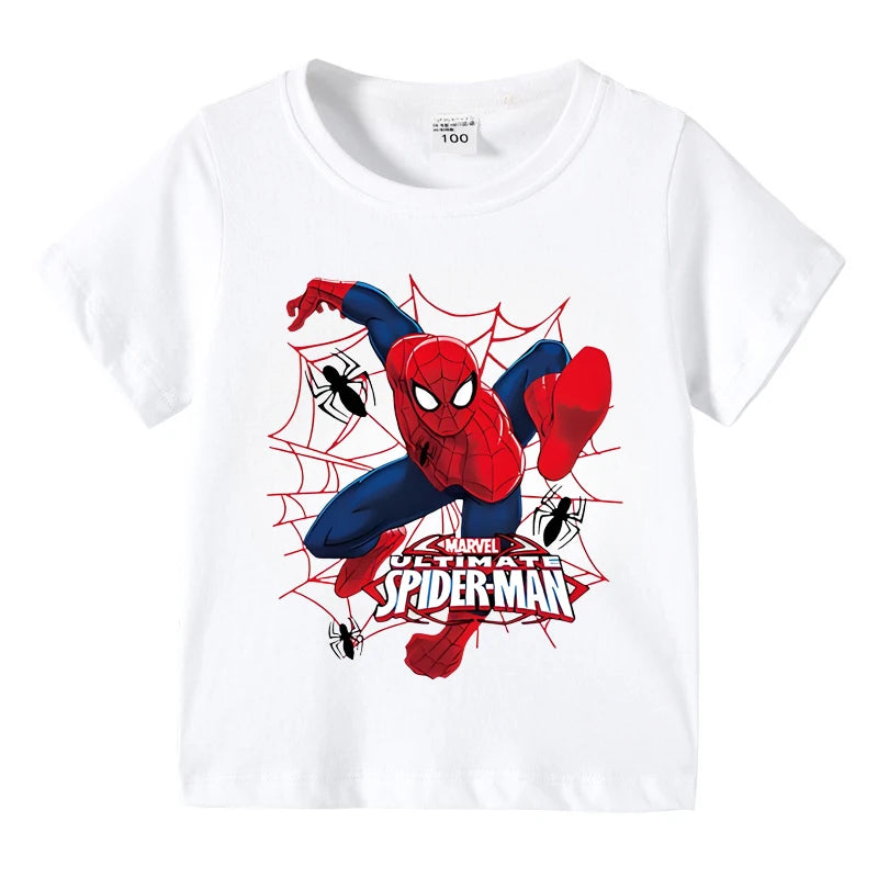 Disney Boys Spider-Man Printed T Shirt Kids Streetwear Short Sleeve Children's Tshirts Summer Boys Clothing T-shirt Tops