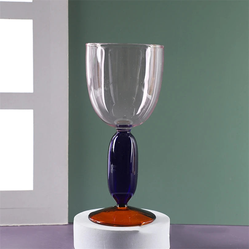 Creative Stained Glass Goblets Contrast Color Wine Glasses Ins Style Simple Home Wine Glasses Drink Cups