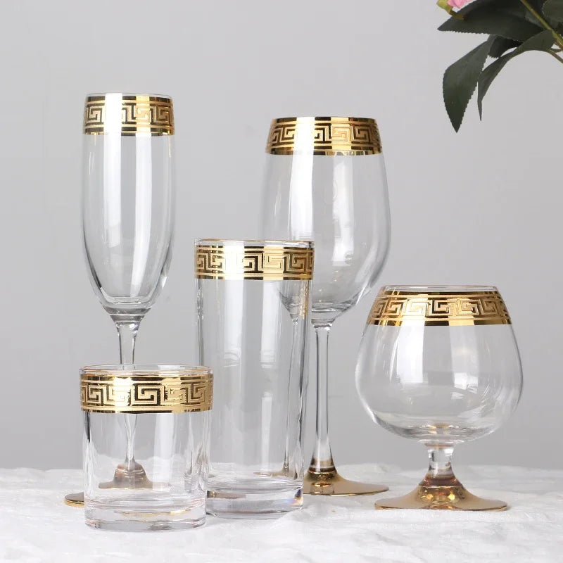 Phnom Penh Silver Edge European Glass Brandy Champagne Tall Foreign Crystal Red Wine Dining Table Household Water Glass