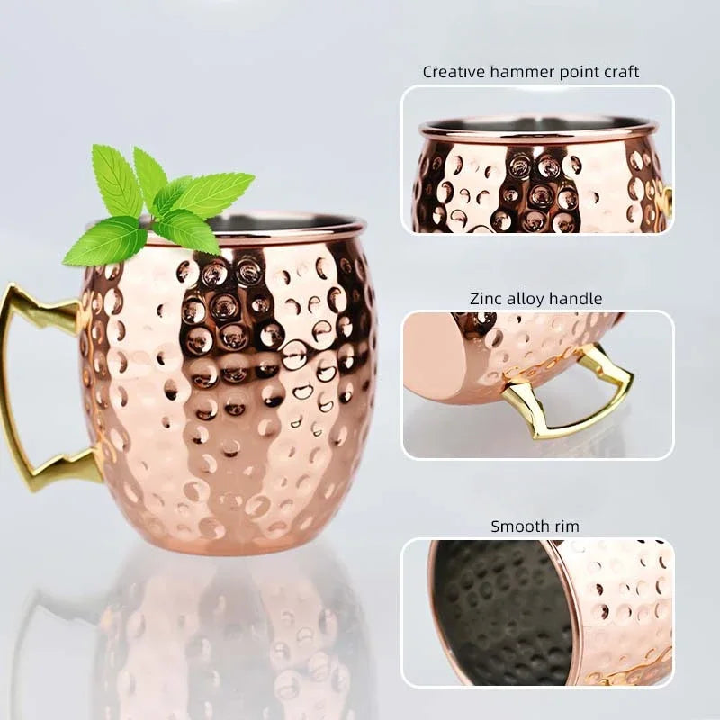 New Mule Cup Bar Household 304 Stainless Steel Metal Mark Moscow Hammer Point Red Wine Glass Julie Pu Copper Cocktail Glass