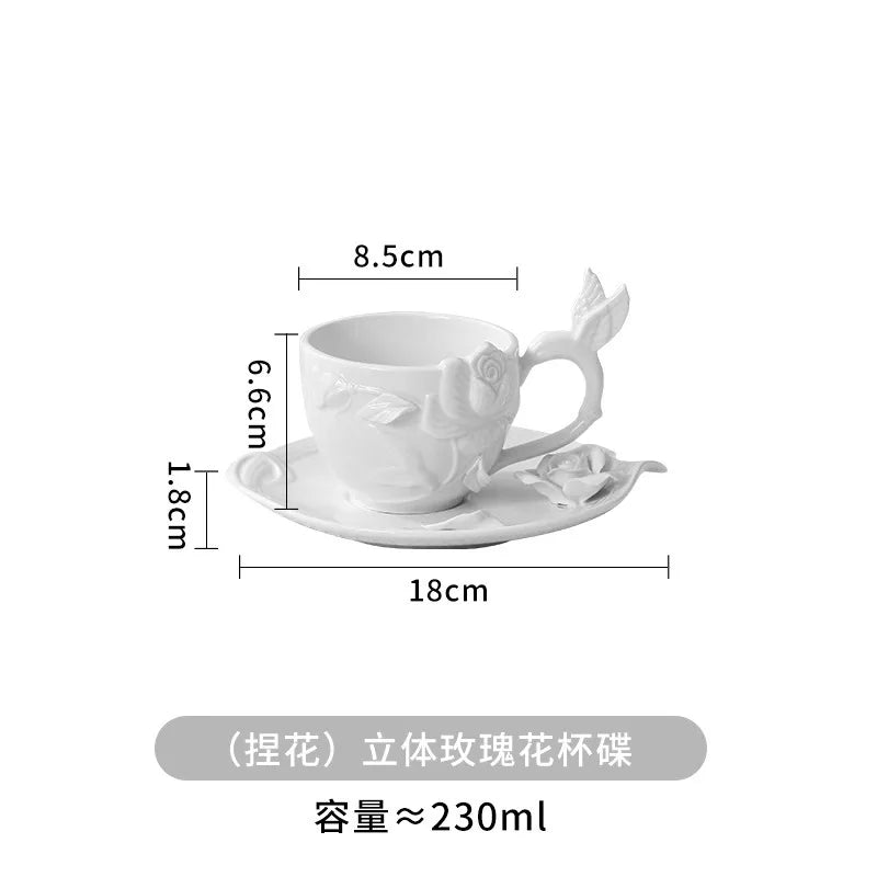 European Relief Hand Held Flower Bowl, Plate, Cup And Tableware Set For Home Afternoon Tea, Exquisite Ceramic Display Plate