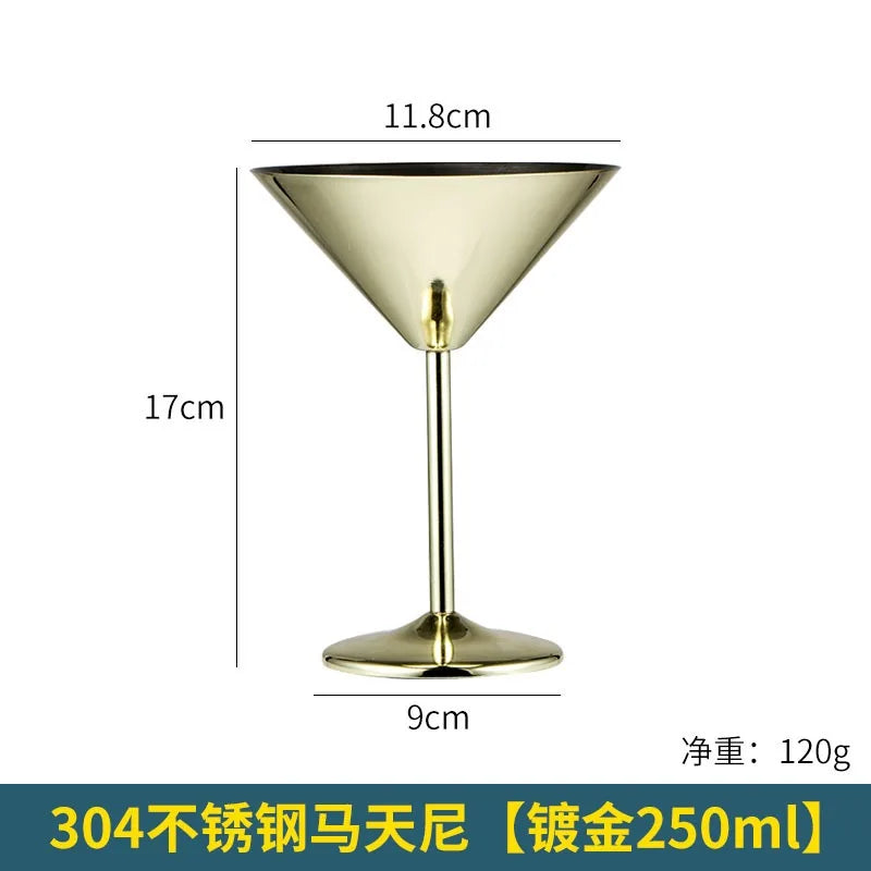304 Stainless Steel Martini Cocktail Glass Champagne Goblet Wine Cup Rose Gold Karaoke Bar Metal Utensils Personalized Design