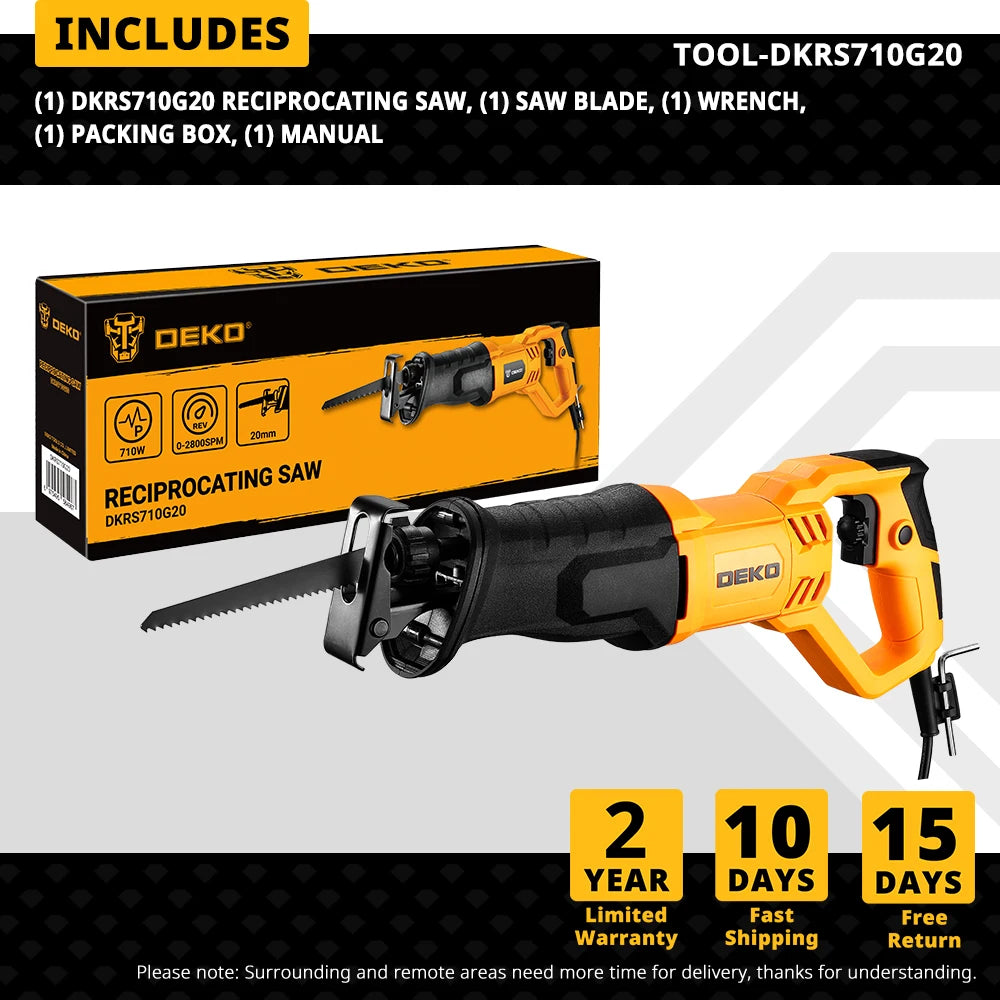 DEKO DKRS710G20 710W Electric Saw Reciprocating Saw with Saw Blades Jigsaw Chainsaw Tools for Wood DIY Electric Tools