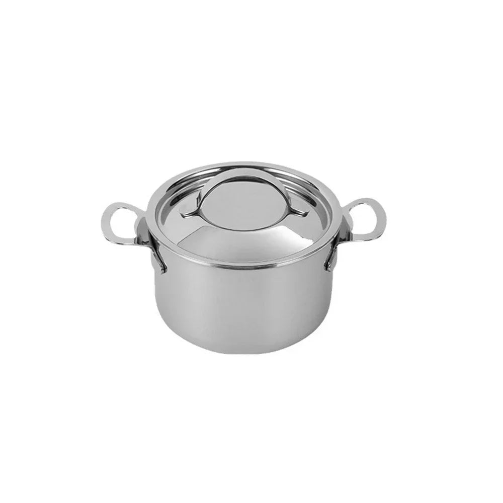 304 Stainless Steel Mini Soup Pot with Lid Double Handle Stock Pots Cookware for Single Person Household Kitchenware