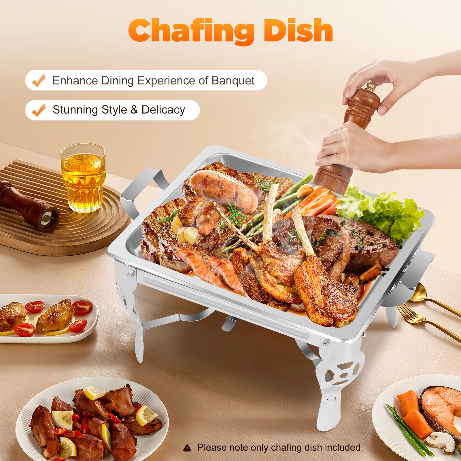 6L Stainless Steel Chafing Dish/ Lid Warmer Catering Warmer Container For Party Buffet Cater Square Self-Service Stove
