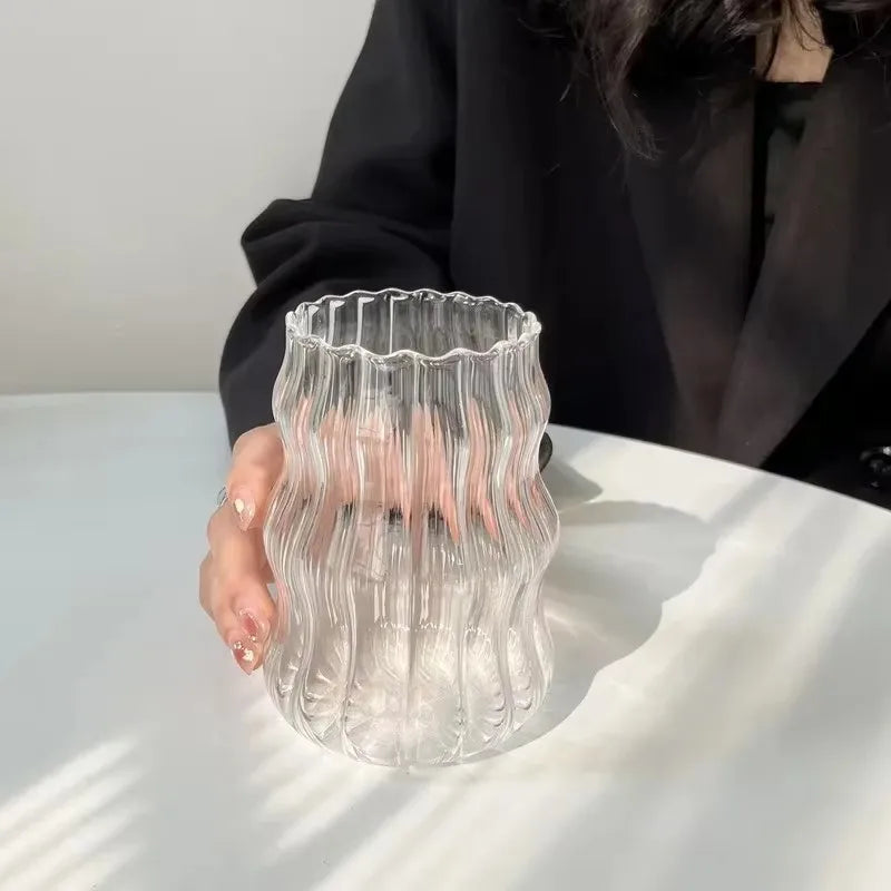500ml Transparent Glass Cup Exquisite Heat-resistant Tumbler Tea Juice Milk Coffee Mug Water Glasses Stripe Mug Drinkware