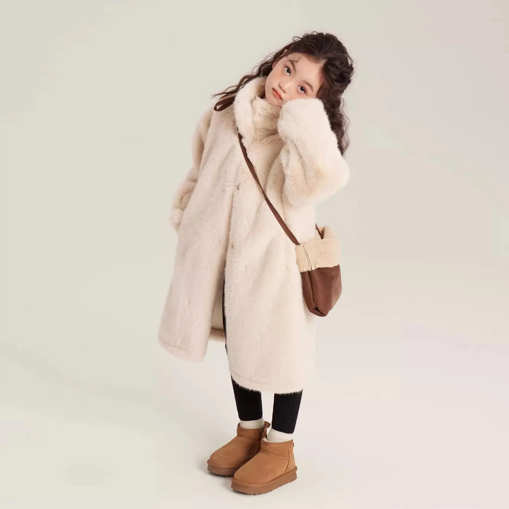 New Teenagers Winter Girls Plush Jacket Solid Color Keep Warm Princess Fur Coat Christmas Gifts 5 6 8 10 12 Years Kids Clothes