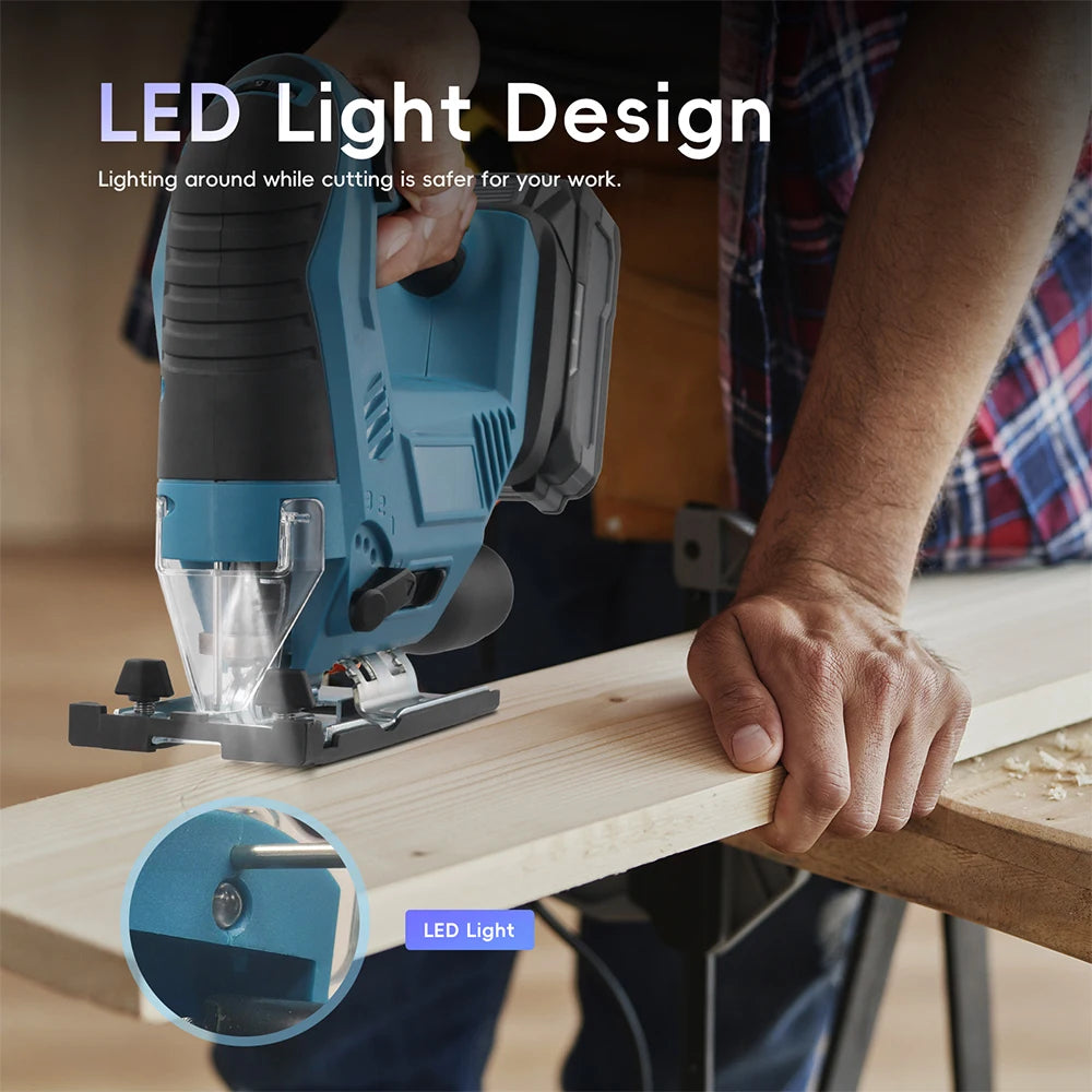 Podofo 18V 300W Cordless Jigsaw Electric Jig Saw Portable Multi-Function Woodworking Power Tool for Makita 18V Battery