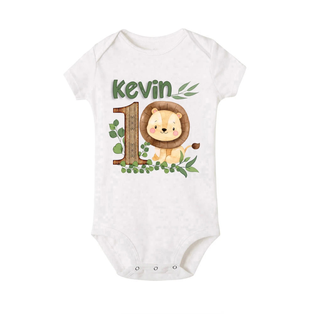 Personalized Safari Animal with Name Baby Romper Newborn Wild One Jungle Birthday Party Bodysuit Jumpsuit Infant Shower Gifts