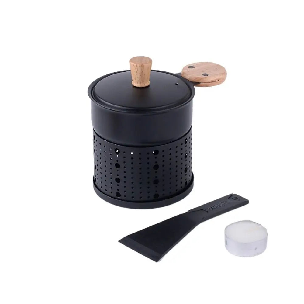 Portable Non-stick Cheese Grill Windproof Cylindrical Cheese Raclette Pot with Candle with Shovel Cheese Raclette Oven Baking