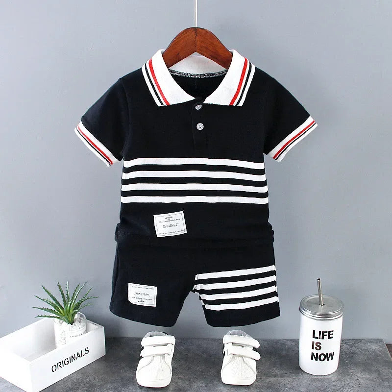 New Summer Outfits Baby Boys 9 To 12 Months Dinosaur Printed Turn-down Collar T-shirts Tops and Shorts 2PCS Infant Clothing Sets