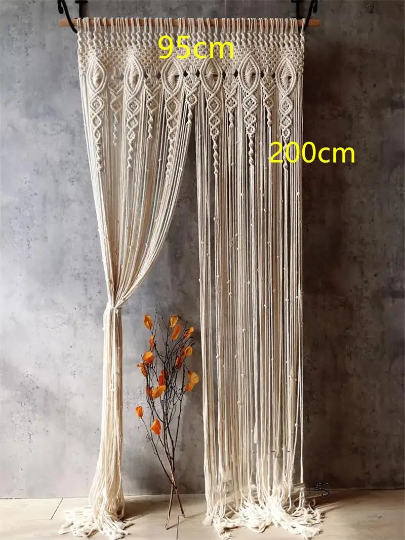 Hand-woven Macrame Cotton Door Curtain Tapestry Wall Hanging Art Tapestry Boho Decoration Bohemia Wedding Backdrop Tapestry